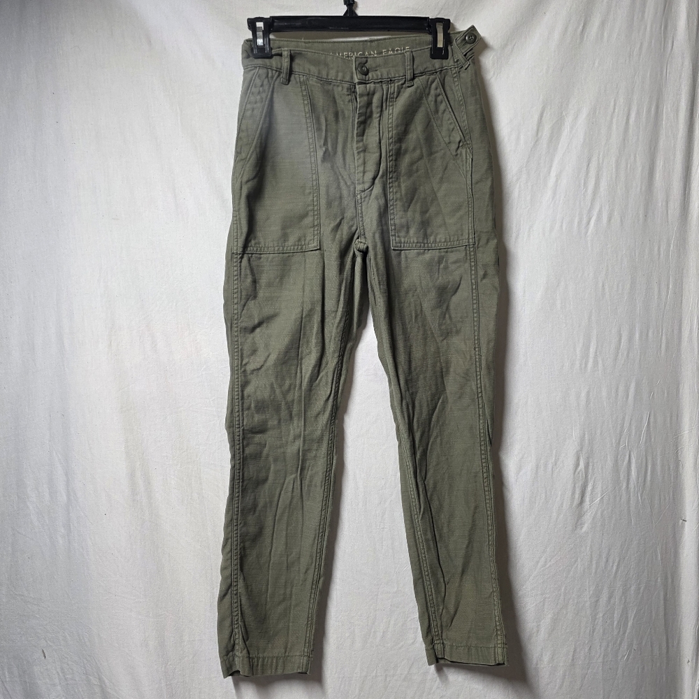 AMERICAN EAGLE OLIVE GREEN BUTTON FLY PANTS SIZE 0 REGULAR
